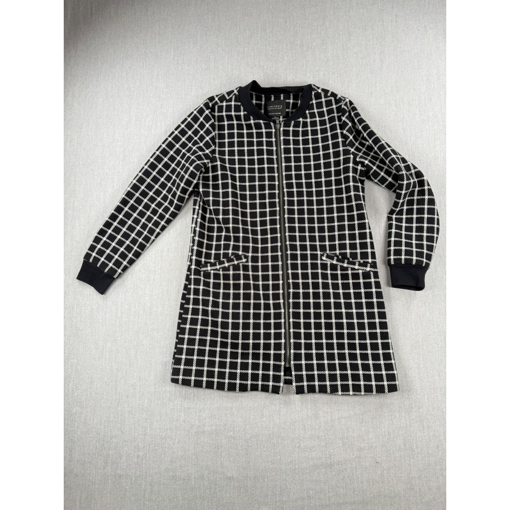 Sanctuary Womens Black White Windowpane Grid‎ Longline Bomber Jacket Coat M